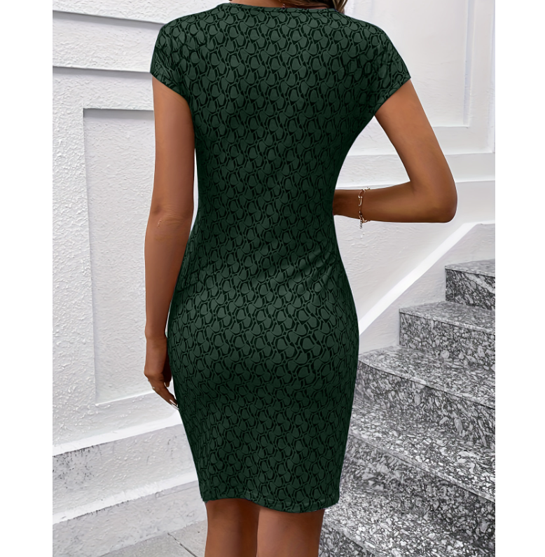 WW | Elegantes Kleid mit Rundhalsausschnitt und Allover-Print