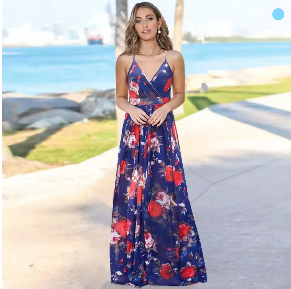 WW | Damen modisches Halfterdruck-Taillenslimming-Kleid