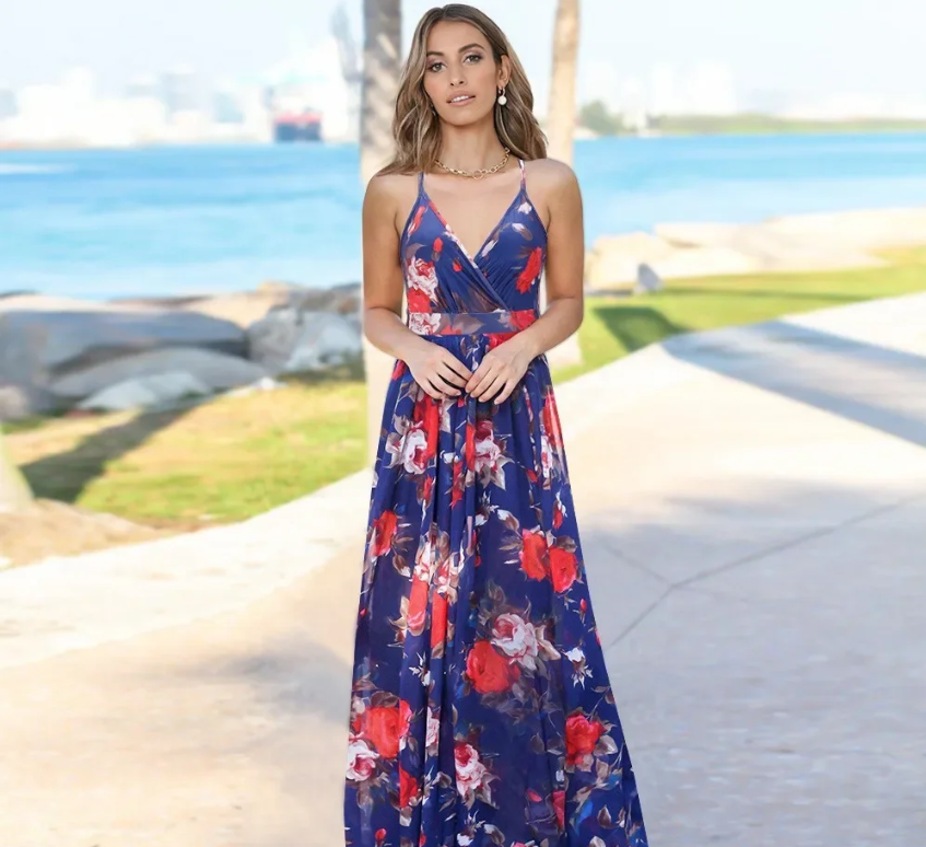 WW | Damen modisches Halfterdruck-Taillenslimming-Kleid