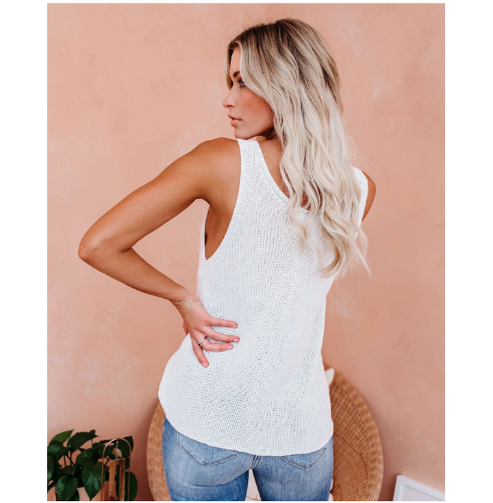 W&W Mode | Elegantes Armelloses Stricktop mit V-ausschnitt