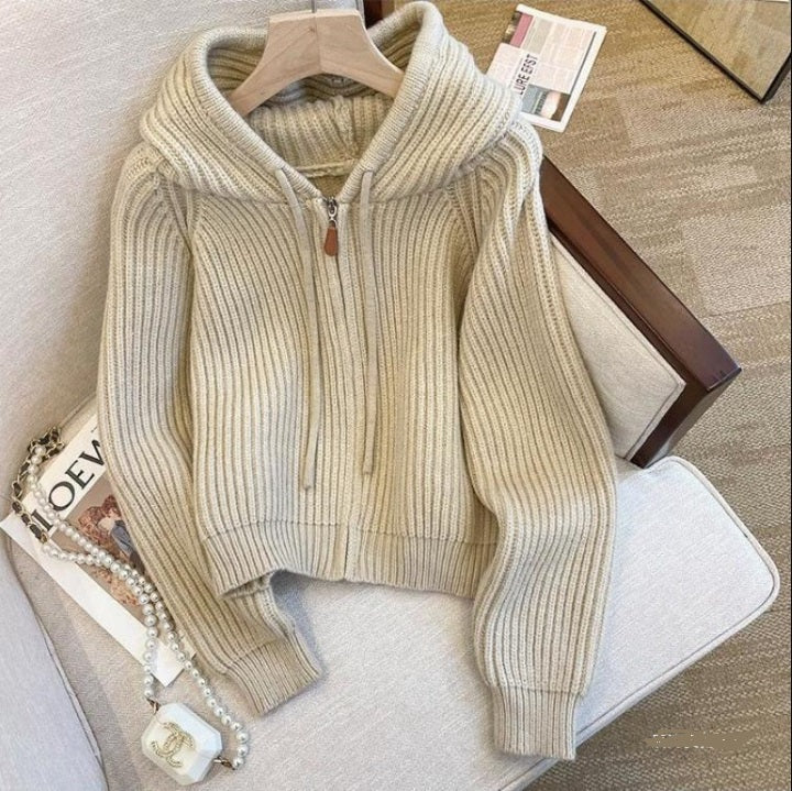 Gestrickter Kapuzen-Cardigan