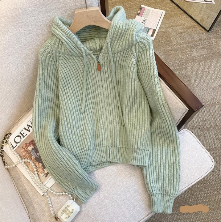 Gestrickter Kapuzen-Cardigan