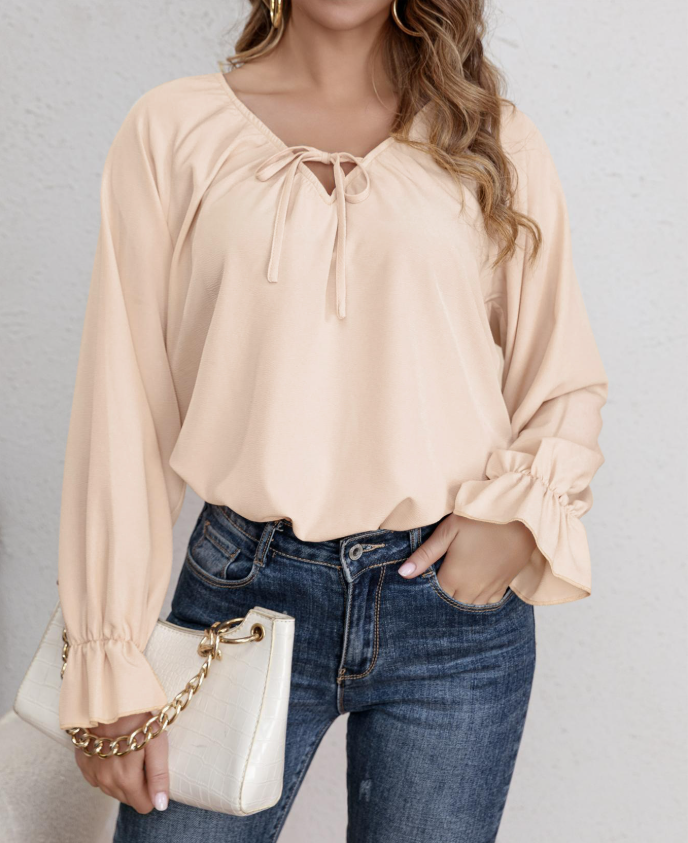 Damen Blusenshirt mit modischen Rüschendetails und verstellbarem Kordelzug W&W