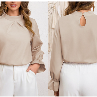 Damen Blusenshirt mit modischen Rüschendetails und verstellbarem Kordelzug W&W