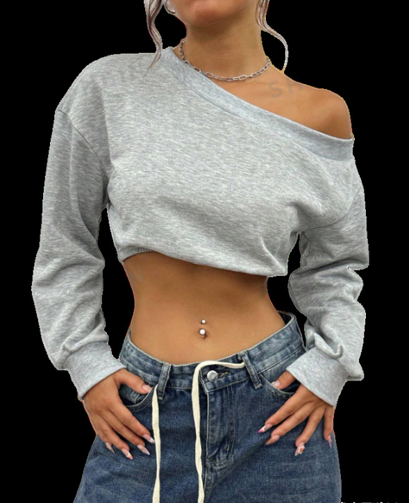 Damen lässiger cropped Pullover mit asymmetrischem Ausschnitt W&W Mode