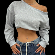 Damen lässiger cropped Pullover mit asymmetrischem Ausschnitt W&W