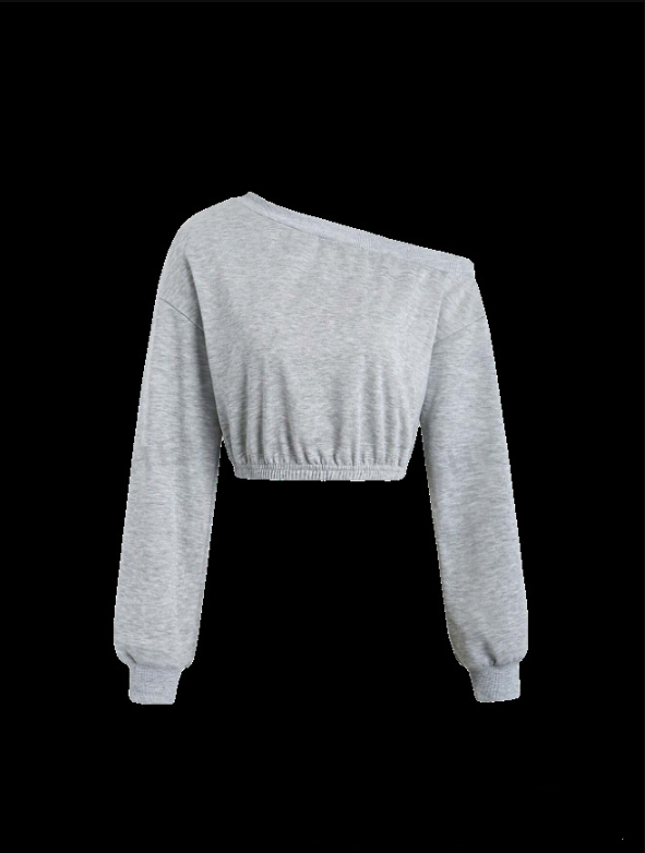 Damen lässiger cropped Pullover mit asymmetrischem Ausschnitt W&W Mode