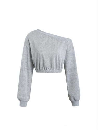 Damen lässiger cropped Pullover mit asymmetrischem Ausschnitt W&W