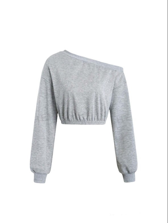 Damen lässiger cropped Pullover mit asymmetrischem Ausschnitt W&W