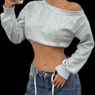 Damen lässiger cropped Pullover mit asymmetrischem Ausschnitt W&W