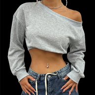 Damen lässiger cropped Pullover mit asymmetrischem Ausschnitt W&W