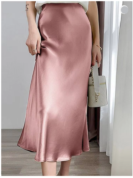 WW | Stilvoller Rock mit hoher Taille Seidiges Eis Seidenrock