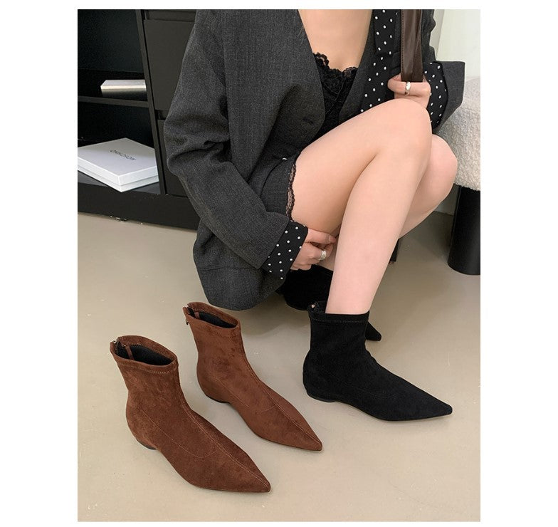 Damen Wildleder Spitz Zehen Knöchel Stiefeletten WW