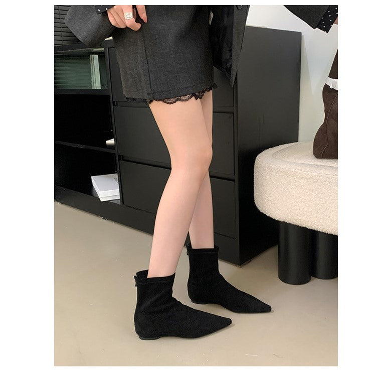 Damen Wildleder Spitz Zehen Knöchel Stiefeletten WW