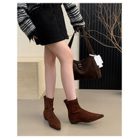 Damen Wildleder Spitz Zehen Knöchel Stiefeletten WW