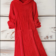 Damen Kuscheliger Fleece-Kleid mit Kapuze und praktischen Taschen WW
