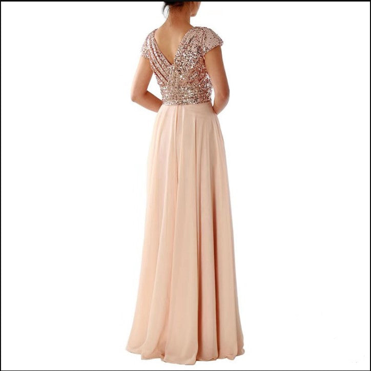 Damen Elegantes Abendkleid mit schimmerndem Oberteil und fließendem Rock WW