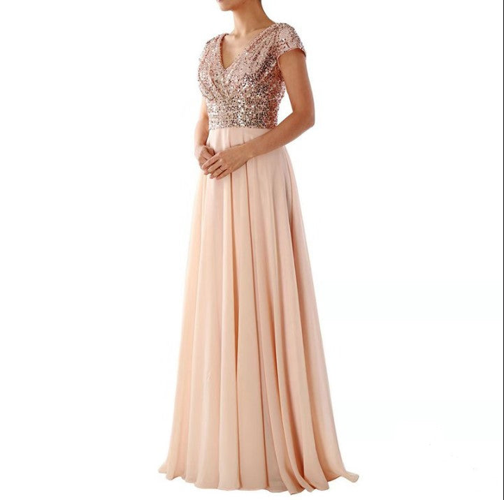 Damen Elegantes Abendkleid mit schimmerndem Oberteil und fließendem Rock WW