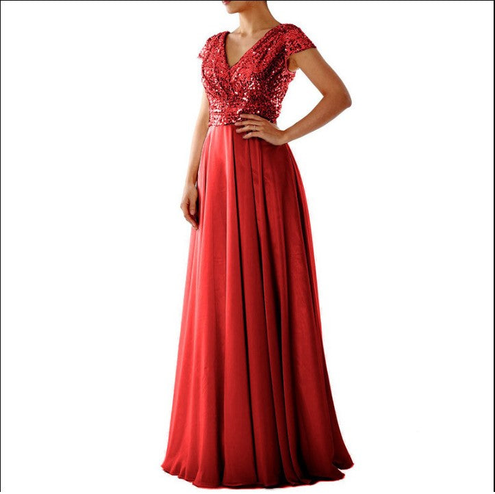 Damen Elegantes Abendkleid mit schimmerndem Oberteil und fließendem Rock WW