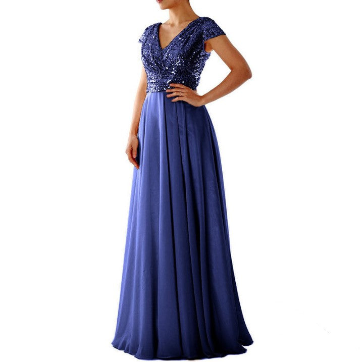 Damen Elegantes Abendkleid mit schimmerndem Oberteil und fließendem Rock WW