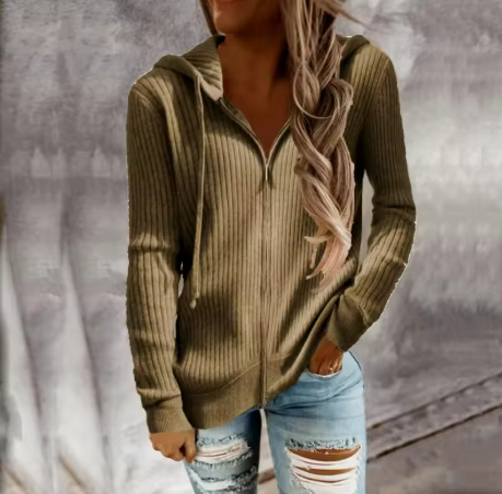 Damen Kapuzenpullover mit strukturierter Rippoptik und praktischen Knöpfen WW