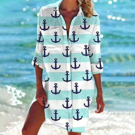 Damen-Hemdkleid mit farbenfrohen Mustern