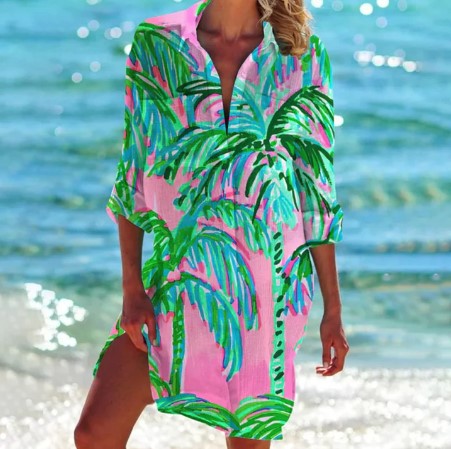 Damen-Hemdkleid mit farbenfrohen Mustern