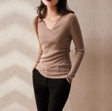 WW | Casual V-Ausschnitt Unifarben Stricktop Grün