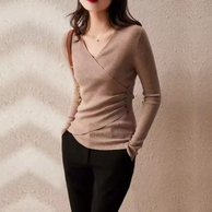 WW | Casual V-Ausschnitt Unifarben Stricktop Grün