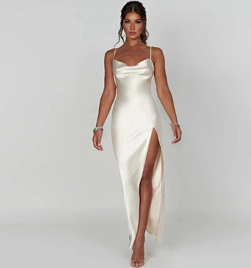 WW | Weißes Satin-Maxikleid mit Spaghettiträgern