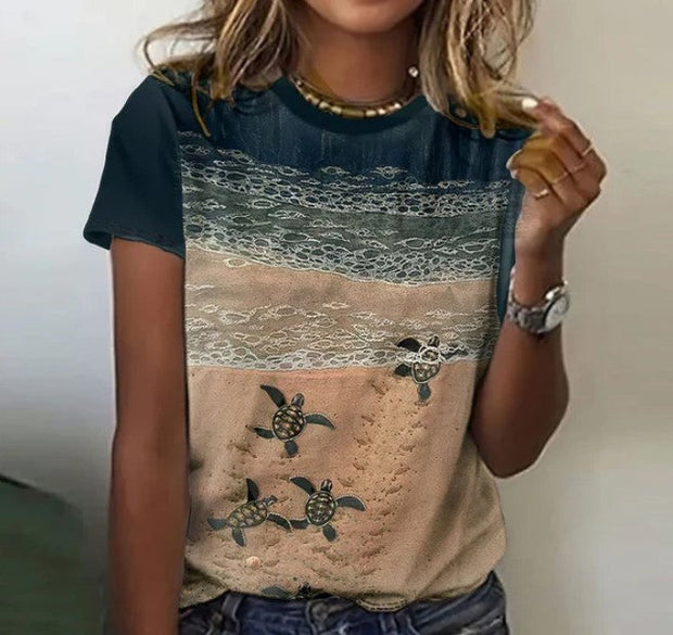 WW | T-Shirt mit Strand-Schildkröte-Design