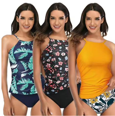 W&W Mode | Hochkragen Einteiler Badeanzug Bauchkontrolle Schwimmanzug Kreuzgurt Schwimmbekleidung Schwarz