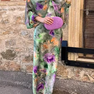 WW | Farbenfrohes, Sexy Maxikleid mit Halo-Färbedruck und Abnehmbarem Schal