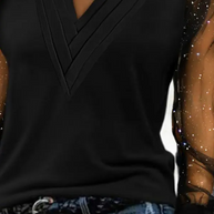WW | Transparentes, Glitzerndes Mesh-Top mit V-Ausschnitt