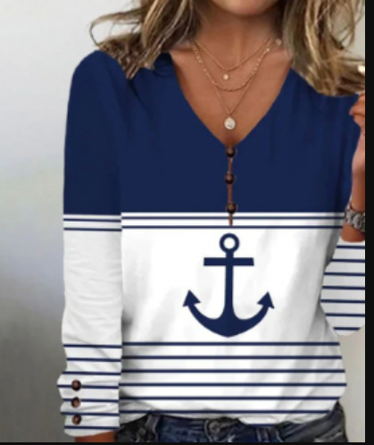 WW | T-Shirt mit Ankerdesign und Maritimem Thema Sowie Kragen