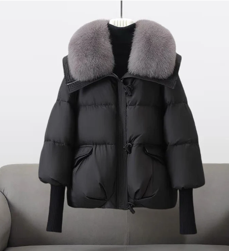 W&W Mode | Stilvolle Winter Chic Gewatteete Jacke mit Pelzkragen für Frauen