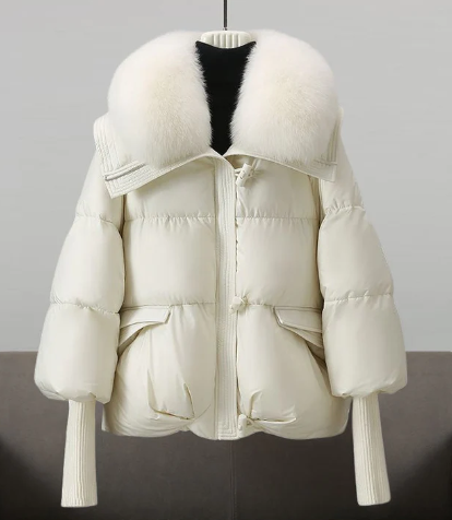 W&W Mode | Stilvolle Winter Chic Gewatteete Jacke mit Pelzkragen für Frauen