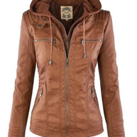 WW Lederimitat Mantel | Damen Kapuzenjacke: Basic PU-Jacke