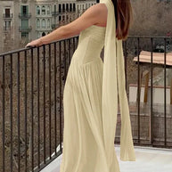 WW | Patchwork Maxi Kleid Schal Rückenfrei Strapless Rüschen Bankett