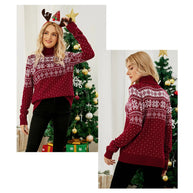 WW - Hässlicher Weihnachtspulli - Vintage Rollkragenpullover mit Schneeflockenmuster
