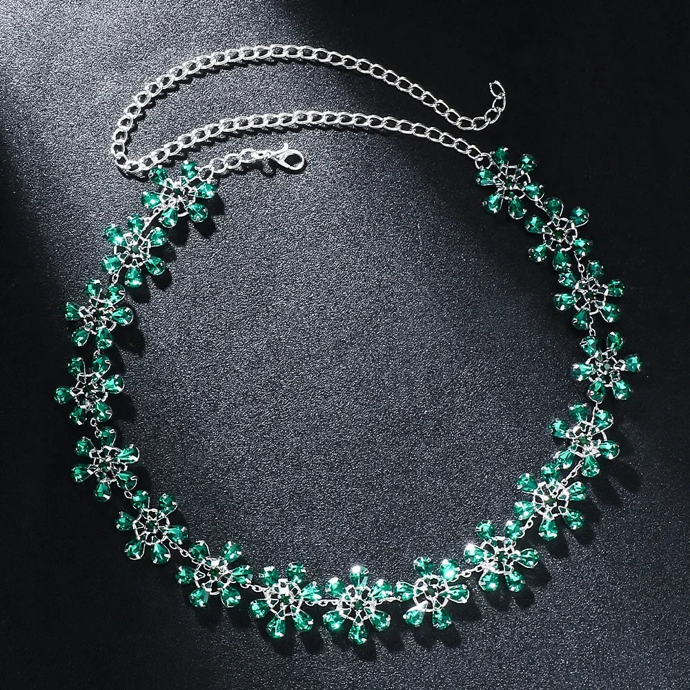 WW | Mode Pink Crystal Flowers Choker Necklace Statement Accessories Mode Frauen Rhinestone Collar Necklace Schlüsselbein Schmuck Ins