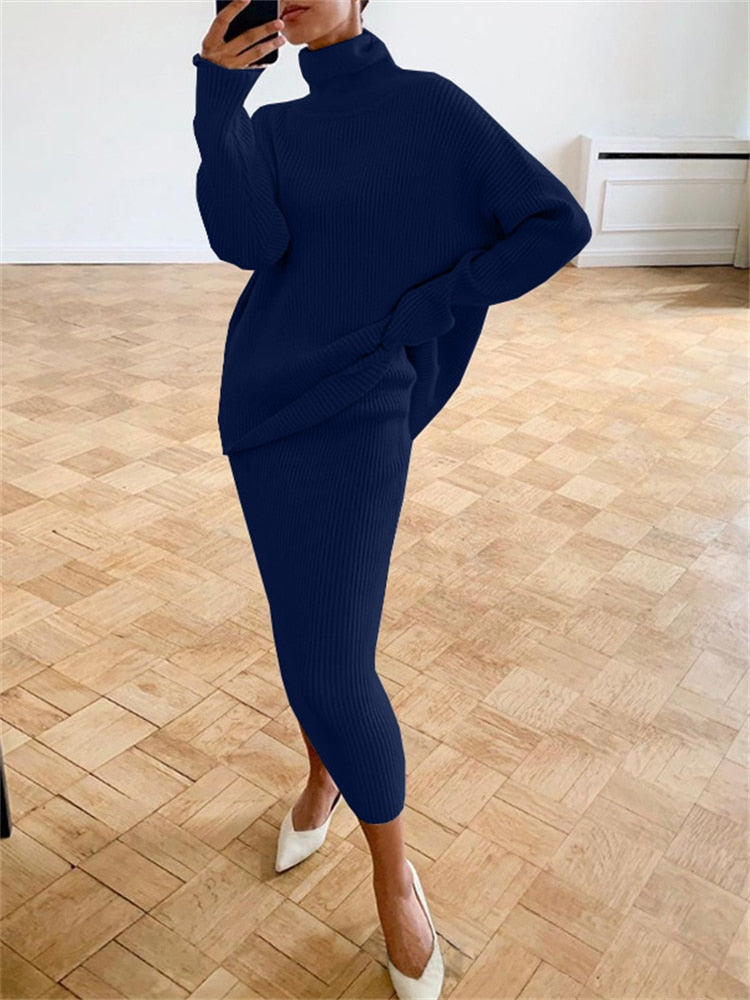 WW | Schickes Herbst Strick Zweiteiliges Slim Fit Set für Frauen