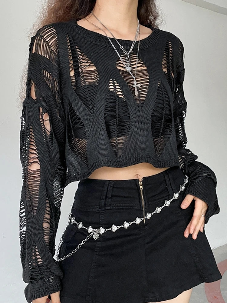 Durchbrochene Damen-Strickbluse mit Sonnenschutz