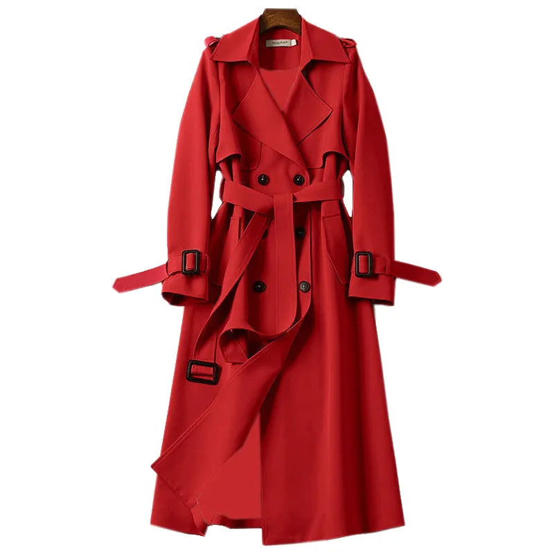 WW | Damen Doppelreihiger Langer Frühlings Trenchcoat