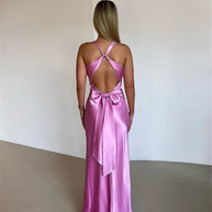 WW | Schleife Rückenfrei Abend Maxi Kleid