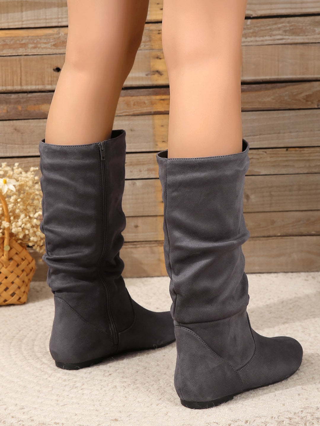 W&W Mode | Damen Stiefel Aus Wildleder Mit Seitlichem Reißverschluss, Wadenlang, Frühlingskollektion
