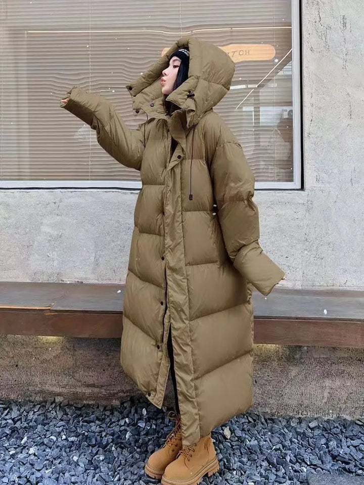 W&W Mode | Lang Stilvolles Daunenjacke T-mit Kapuze