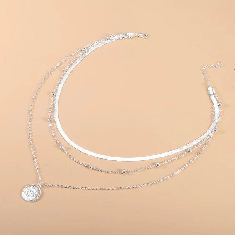 WW | 925 Sterling Silver Drei Lagen Runde Halskette
