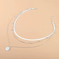 WW | 925 Sterling Silver Drei Lagen Runde Halskette