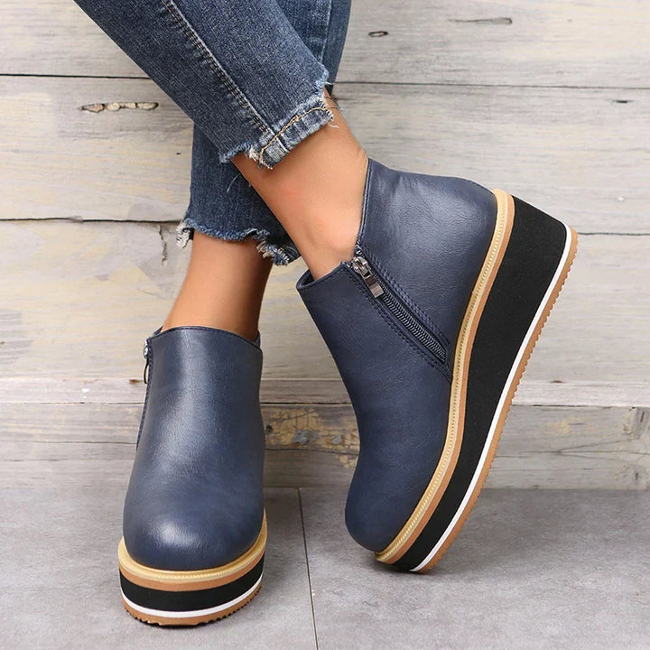 Damen Stiefeletten mit seitlichem Reißverschluss und Plateausohle